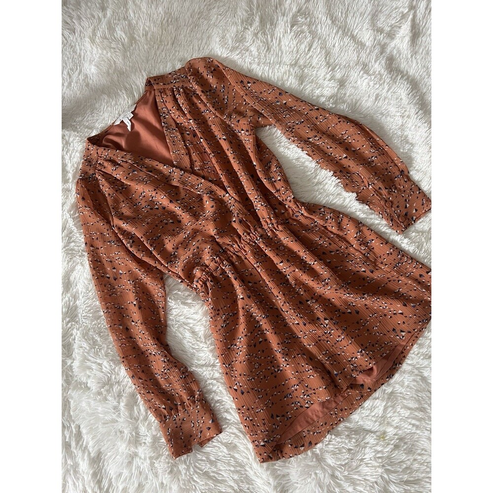 BCBGeneration Long Sleeve Romper Geometric Triangle Rust Terracotta Size S